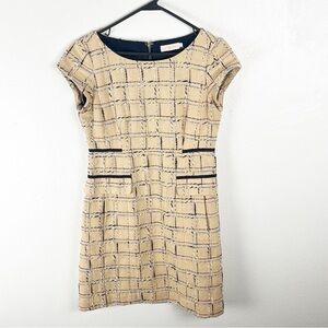 TORY BURCH Evie Linen Blend Cap Sleeves Textured Lined Back Zip Closure Dress 6
